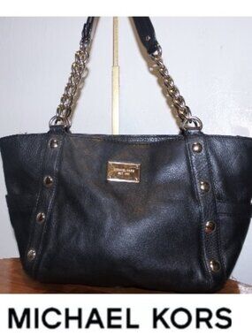 $458 Large Michael Kors Black Delancy Studded Tote Shoulder Bag Satchel